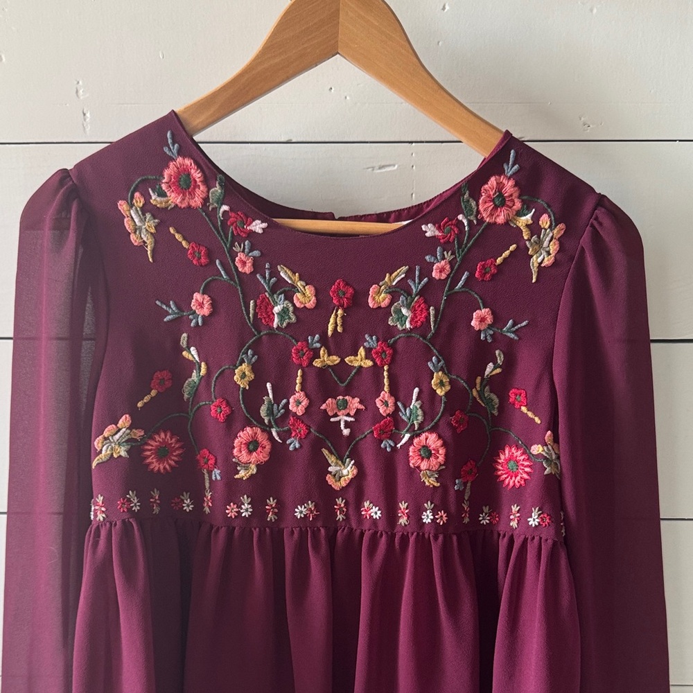 Altar'd State Burgundy Floral Embroidered Blouse